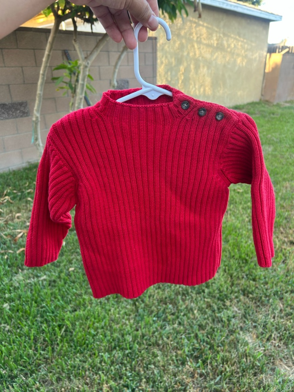 GAP Red Ribbed Button-Shoulder Turtleneck Sweater